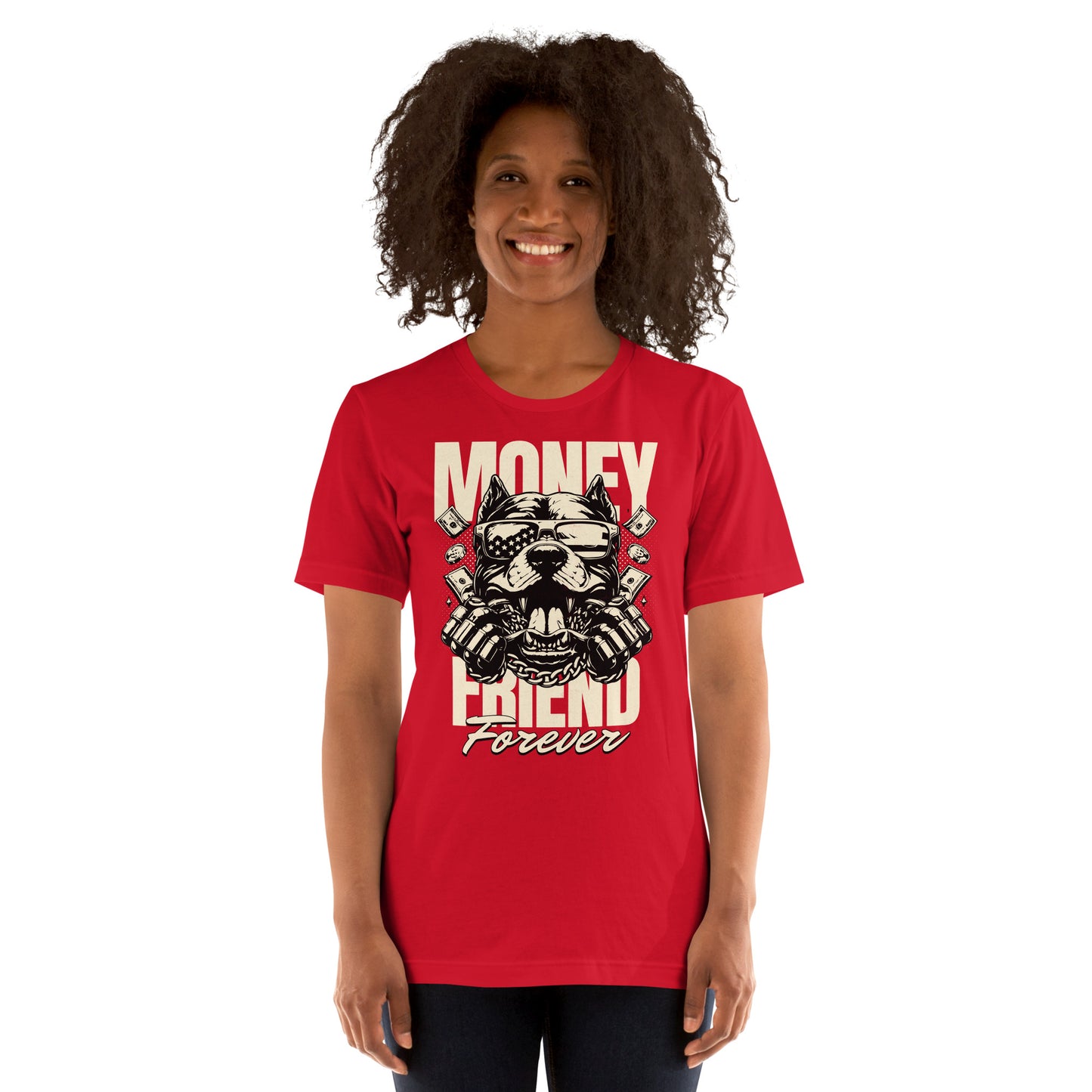 Camiseta Money Friend Money Friend Forever. Esta camiseta es todo lo que has soñado y más. Es suave y ligera, con la cantidad justa de elasticidad. Además, es cómoda y realza la figura de todo el que la lleva puesta. • 100% algodón peinado e hilado en ani