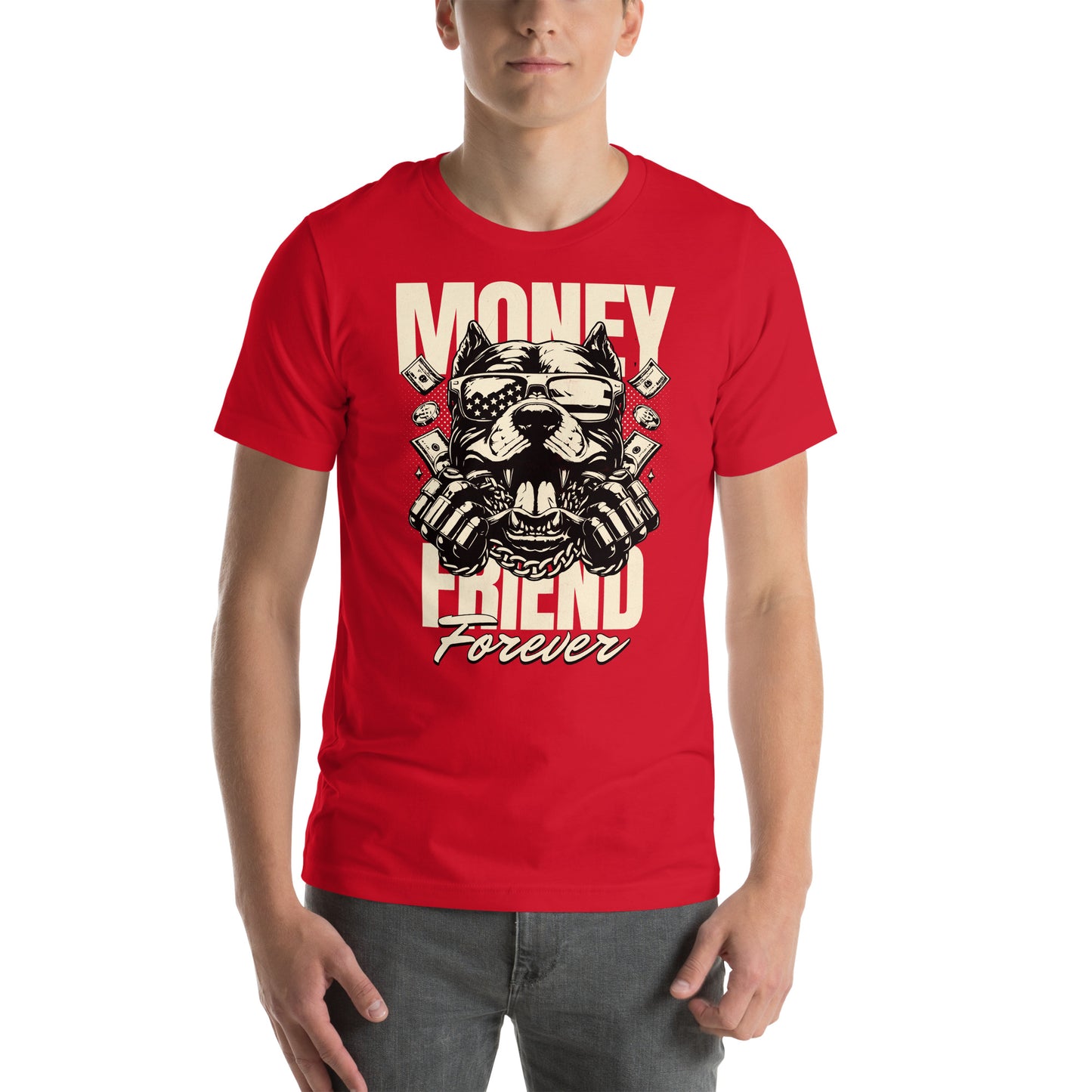 Camiseta Money Friend Money Friend Forever. Esta camiseta es todo lo que has soñado y más. Es suave y ligera, con la cantidad justa de elasticidad. Además, es cómoda y realza la figura de todo el que la lleva puesta. • 100% algodón peinado e hilado en ani