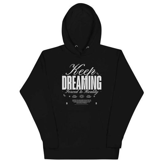 Sudadera con capucha Keep Dreaming en color negro con diseño gráfico inspirador y capucha calentita.