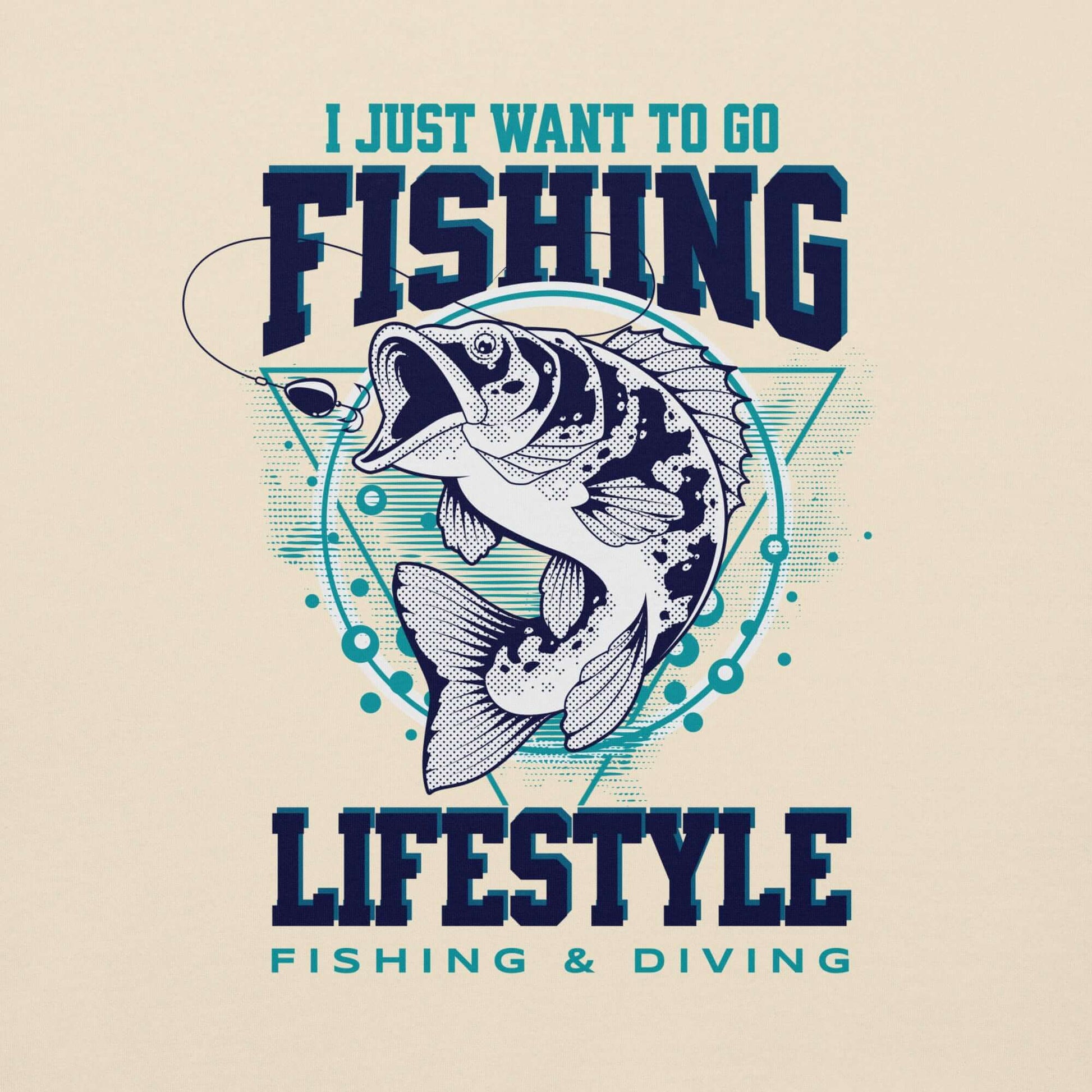 Diseño de sudadera con capucha Fishing Lifestyle con pez y texto llamativo sobre pesca.