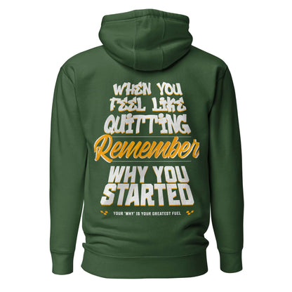 Sudadera con capucha unisex Motivacional verde con mensaje inspirador en la parte posterior.