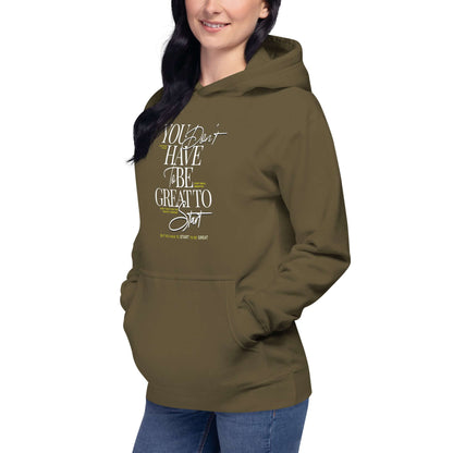 Sudadera Con capucha You Don´t Have To Be Greate en color verde, con diseño moderno y bolsillo frontal.