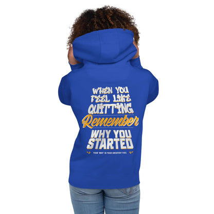 Sudadera con capucha unisex Motivacional en color azul con diseño inspirador en la parte trasera.