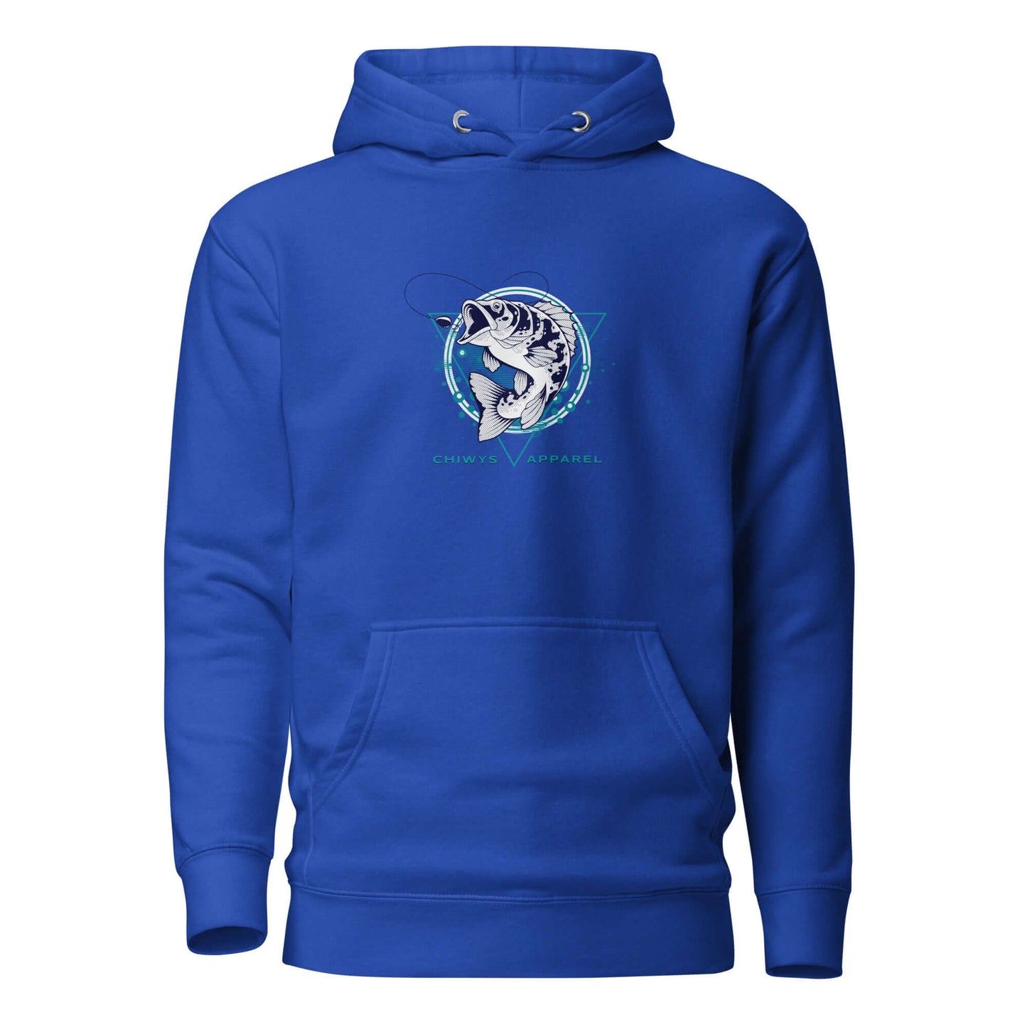 Sudadera con capucha Fishing Lifestyle en color azul con diseño de pez y bolsillo frontal