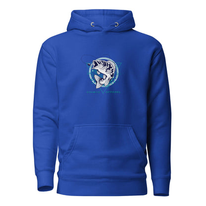 Sudadera con capucha Fishing Lifestyle en color azul con diseño de pez y bolsillo frontal