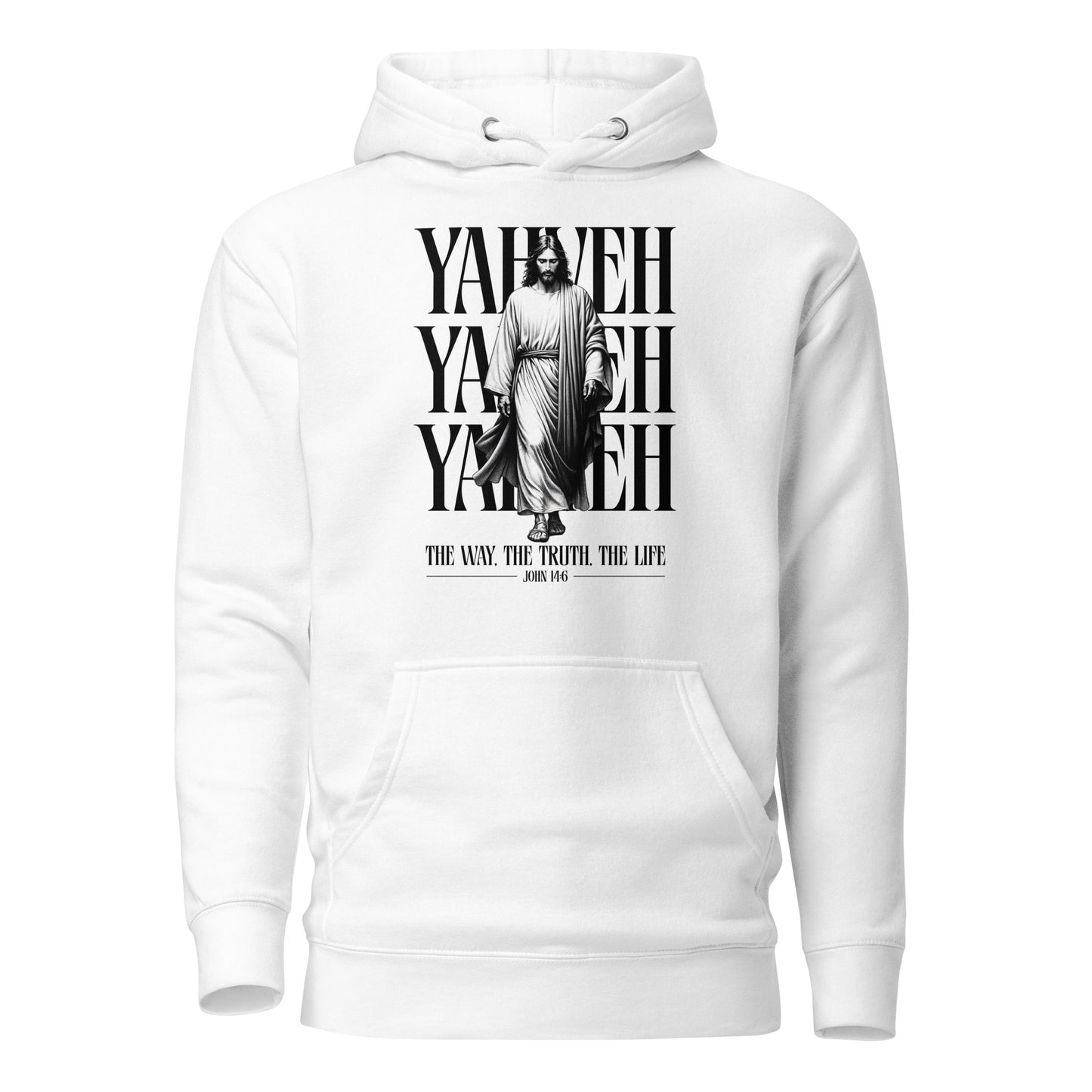 Sudadera con capucha unisex YAHVEH, mensaje cristiana con diseño elegante y cómodo para expresar tu fe.